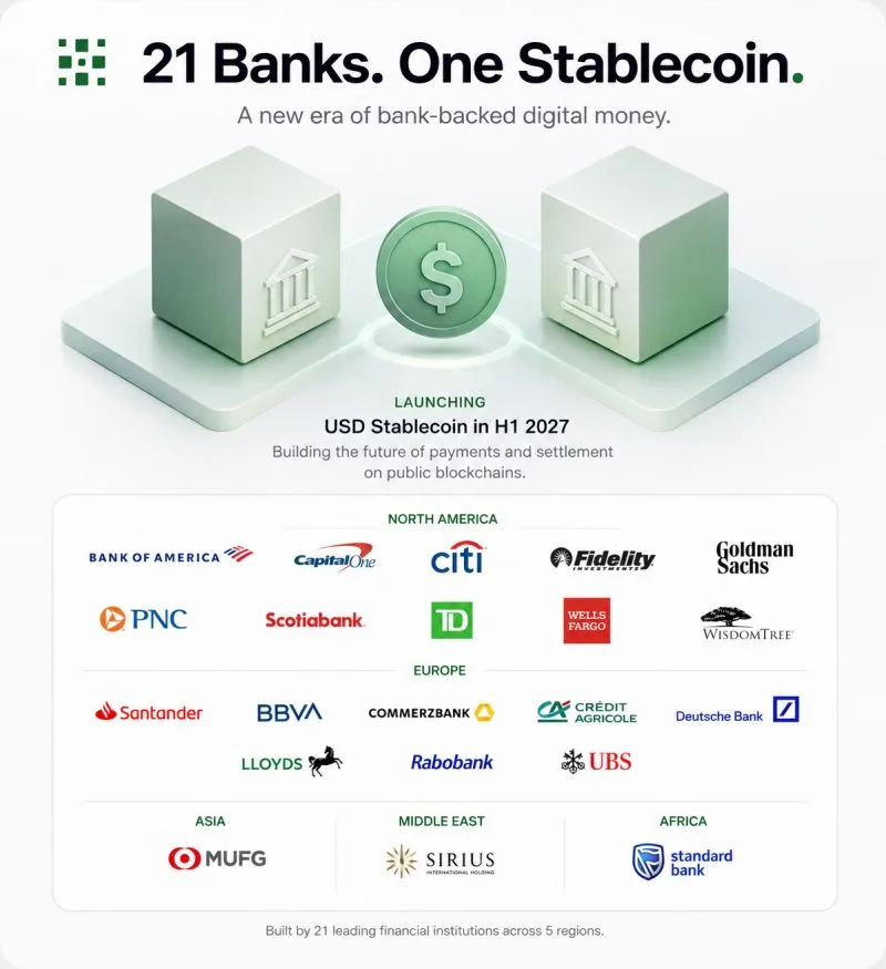 21 Financial Institutions Commit to Joint Stablecoin Venture