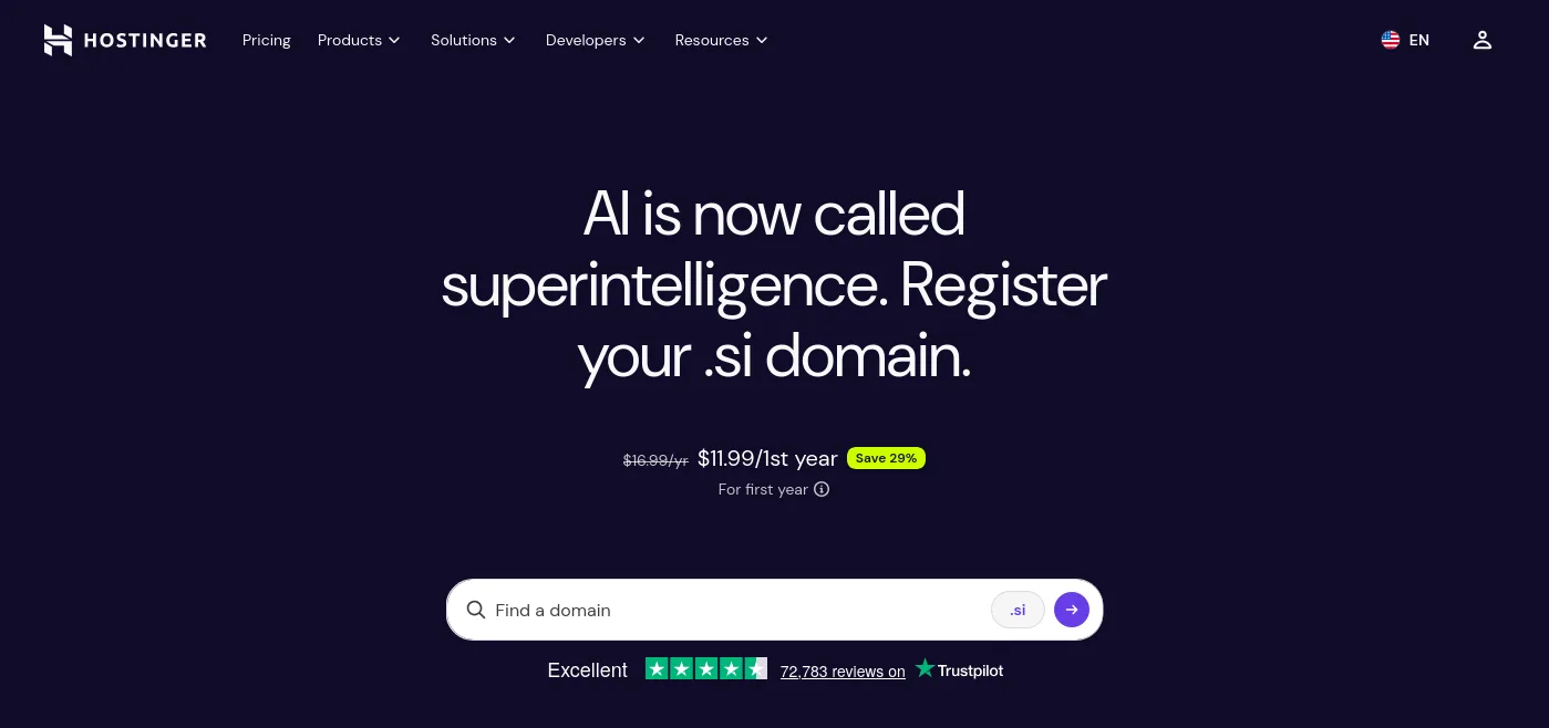 Giá tên miền .si trên nền tảng Hostinger.com